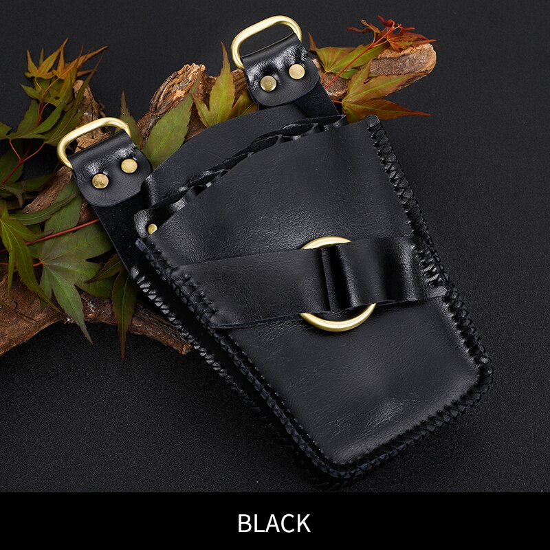 Fenice - étui de rangement en cuir pour ciseaux de barbier, étui de rangement pour ciseaux de coiffure, sac à clips avec ceinture à bandoulière, sac à ciseaux pour animaux de compagnie: Noir