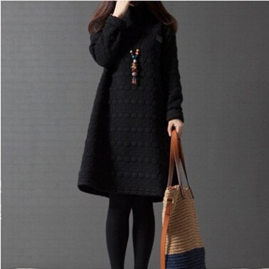 2022 Turtleneck Loose Maternity Dresses Fall Winter Maternity Clothes Thick Pregnant Women Lactation Vestido Plus Size: black / L