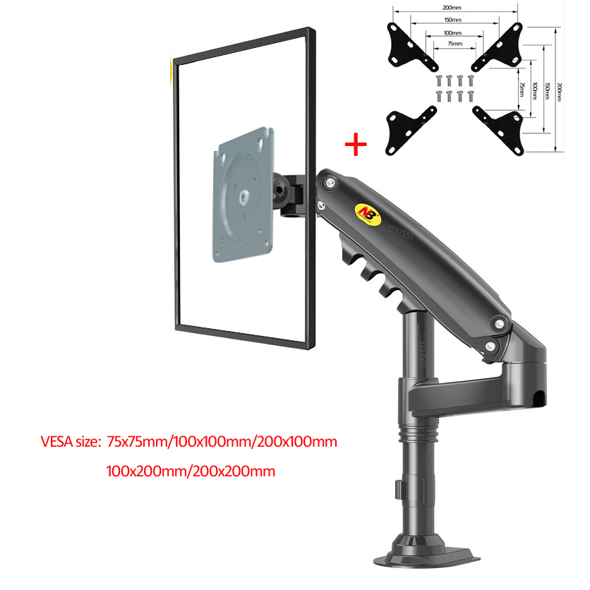 NB H80 17&quot;-27&quot; Gas spring monitor Desktop stand 2-9kg with column Flexi tv table Mount 360 rotate support Lcd bracket clamp hole: with adaptor