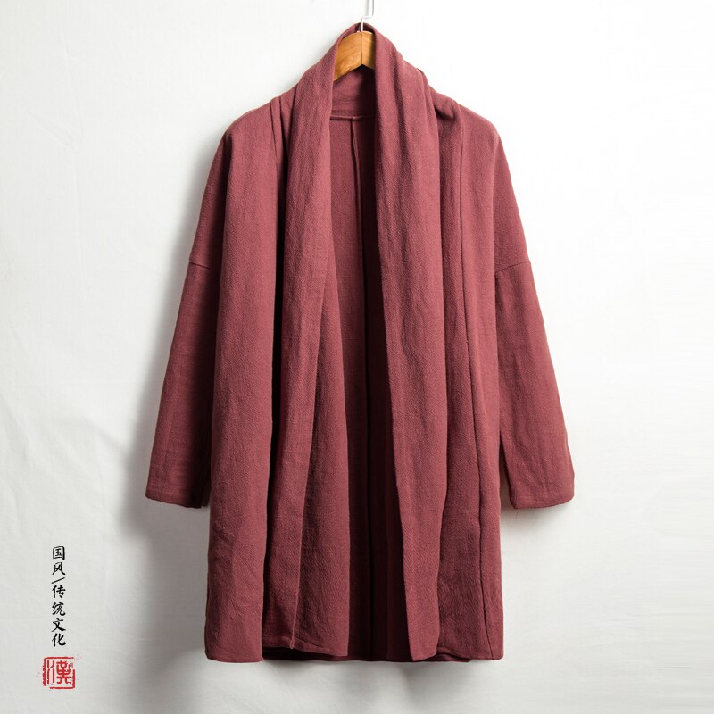 Traje chino de estilo antiguo Hanfu para hombre, ropa de algodón y lino, capa, ropa Retro, Zen, vestido de ,: Red / XXXL