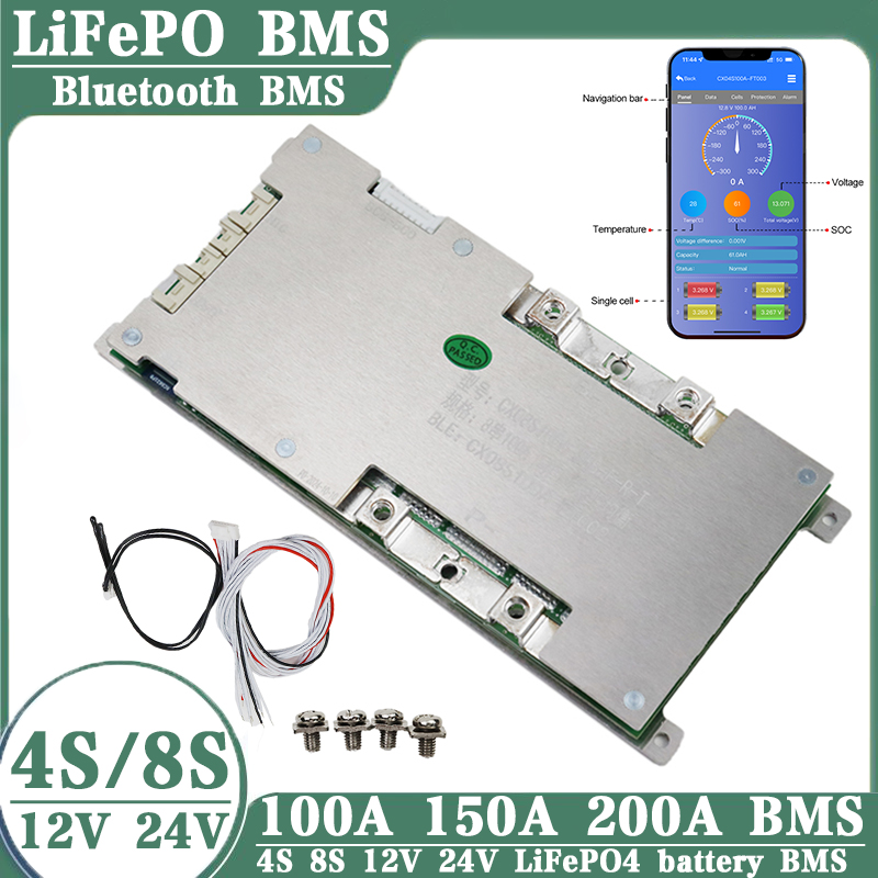 Batería LiFePo4 BMS 4S 8S 3,2 V 12V 100A 150A 200A ecualizador de placa de carga equilibrada con puerto común de protección de temperatura NTC