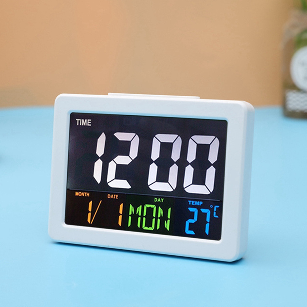 Led Digital Clock Lcd Display Desktop Electronic Alarm Clock Multifunction Calendar Home Temperature Clock White