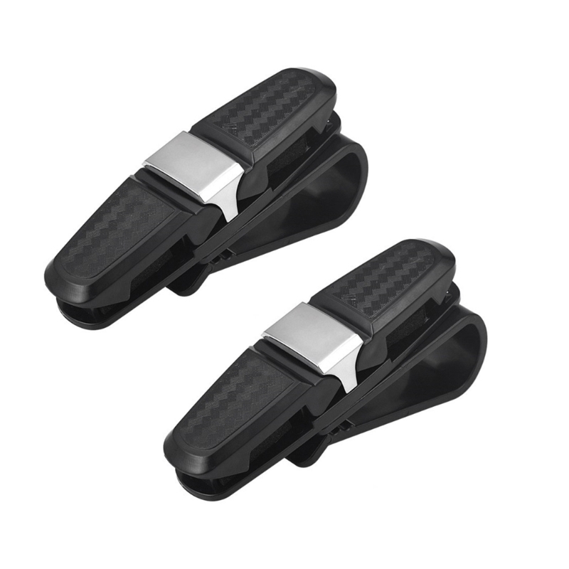 Soportes para gafas para parasoles coche, paquete 2 gafas fibra carbono para coche, colgador gafas Clip: Plata