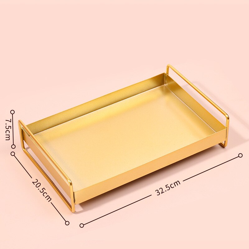 Iron rectangular metal tray, home decoration, desktop cosmetics, jewelry storage tea tray: Silver
