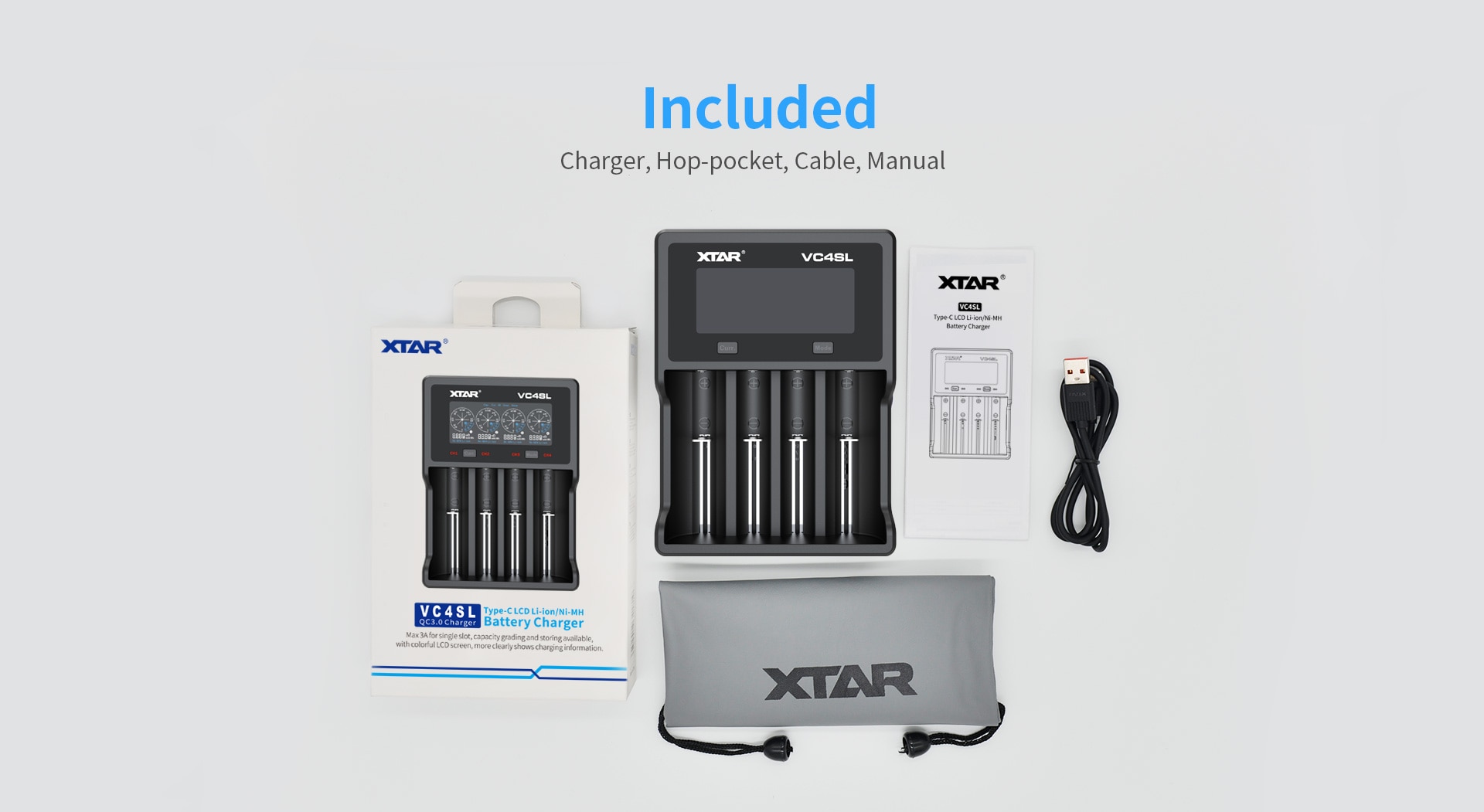 XTAR VC4SL upgraded and extended smart charger, C-type USB input, support QC3.0 charging