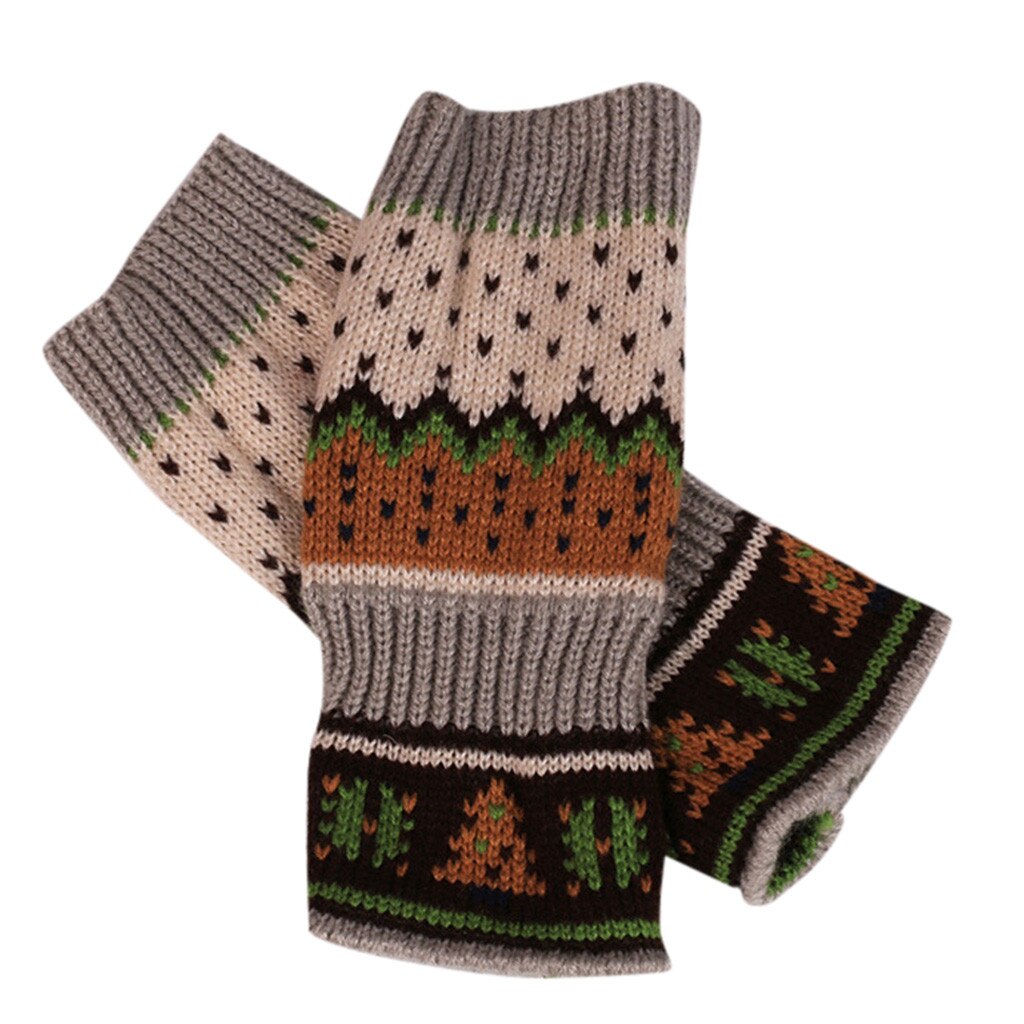 Halloweenowe rękawiczki damskie damskie paski kreskówkowe rękawiczki cieplejsze dzianiny długie rękawiczki bez palców rękawiczki akcesoria robić Halloween prezent: Beżowy