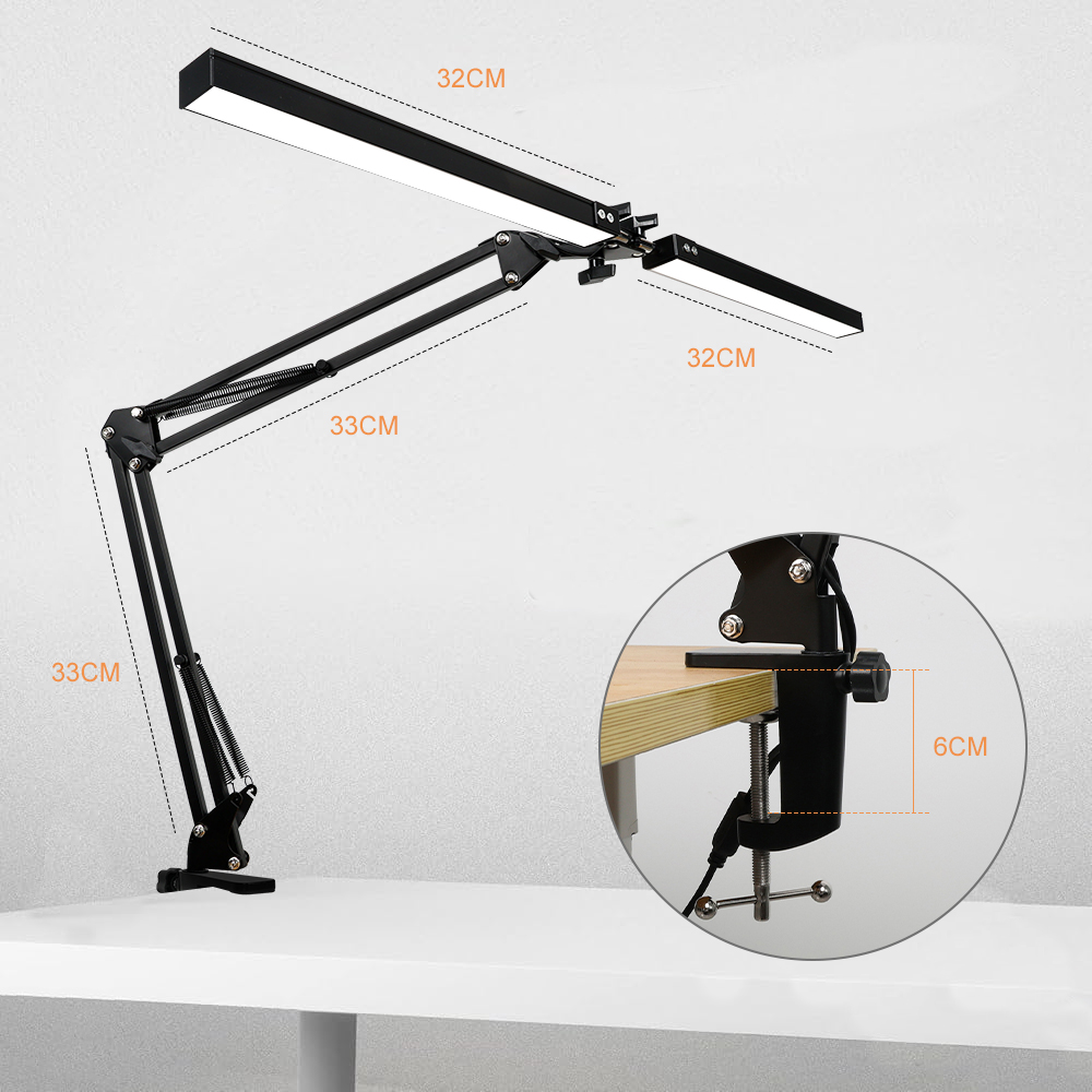 24W 160 diod doprowadziło lampa zadaniowa robić czytania regulowana, pielęgnująca wzrok lampka na biurko z zaciskiem lampa z wahaczem robić domowego biura 360 ° Wiruj z adapterem