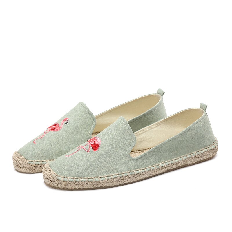 Alpargatas clásicas de verano, flamenco bordado, alpargatas planas para mujer, en color verde claro: 9