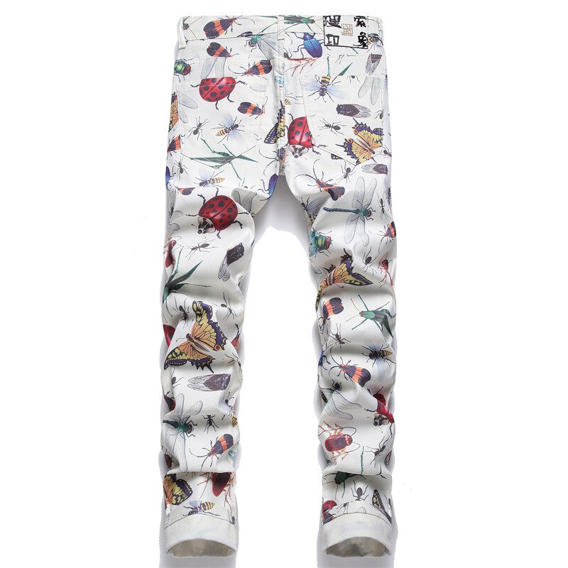 Jean imprimé papillon et insecte pour homme, pantalon moulant en Denim, extensible, coloré, avec motifs d&#39;animaux en 3D, idéal pour les boîtes de nuit