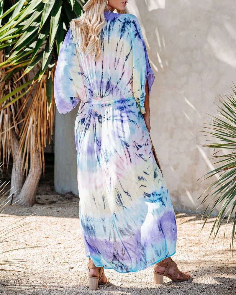 Vrouwen Tie-Dye Diepe Maxi Jurk Mode Vrouwen Casual Print Lange Stijl Jurk Cross Bohemian Losse Tennis Jurk