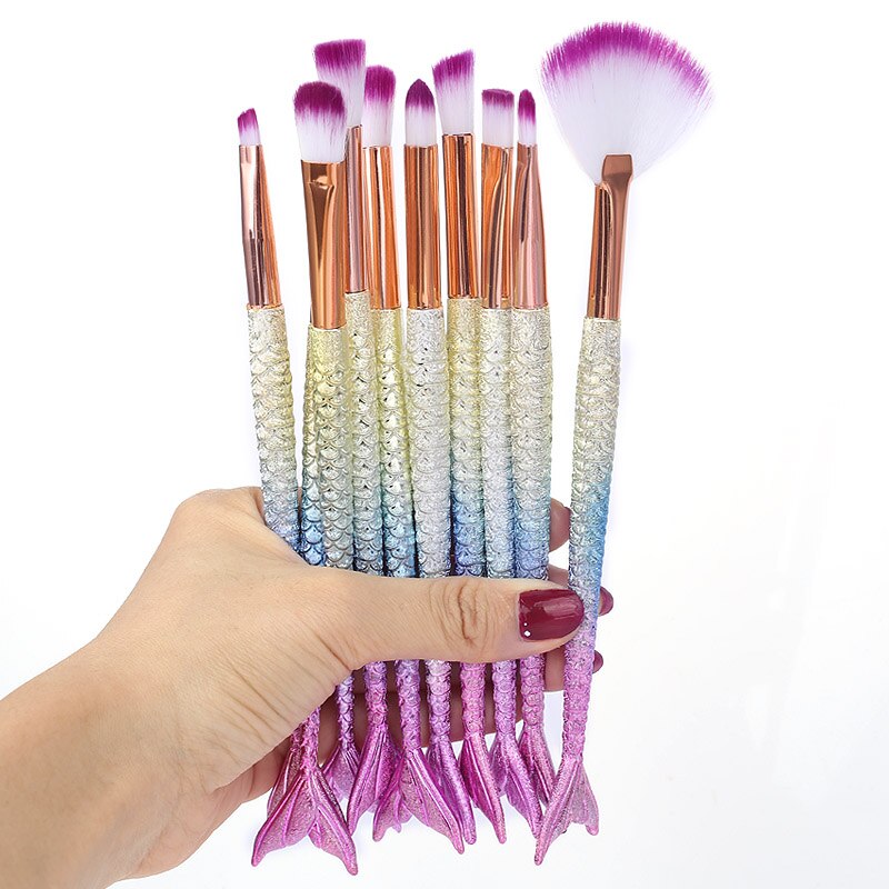 10pcs/lot Makeup Brushes Tool Cosmetics Kit Set Of Brush Mermaid Highlighter Foundation Face Eyeshadow Lip Artist: A