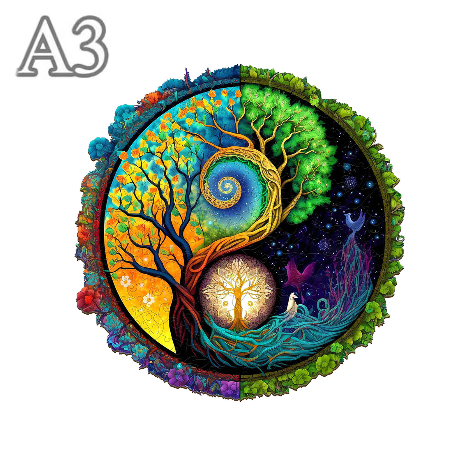 Beautiful Tree Pattern Wooden Puzzle with Irregular Animal Shapes, Stress Relieving Toys, Birthday: WHITE