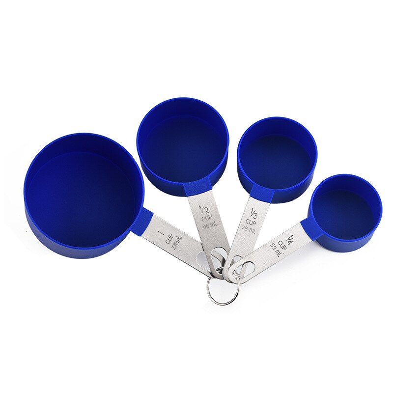 Stainless Steel Handle Measuring Spoon Plastic Measuring Cup 8 Piece Set With Graduated Measuring Spoon Set Baking Tool ZB824: dark blue cup