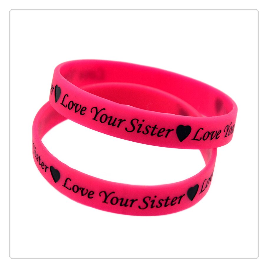 OBH – Bracelet Love Your Sister en Silicone rose, 50 pièces, gaufrage et remplissage de couleur