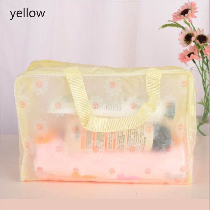 Waterproof PVC Save Space Floral Travel Accessories Transparent Make Up Organizer Toiletry Bathing Storage Cosmetics Bag: Yellow