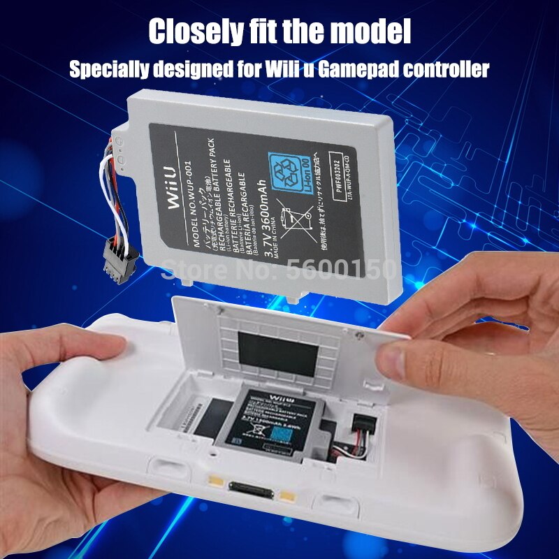 Paquete de batería recargable de ión-litio para Nintendo Wii U, 3,7 V, 3600mAh, baterías de repuesto para mando