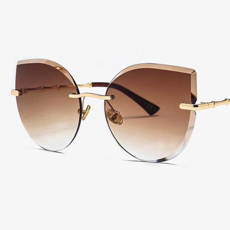 Gafas de sol de gran tamaño sin marco para mujer gafas de sol tipo ojo de gato aleación patas de cristal lentes de lujo de grandes sombras