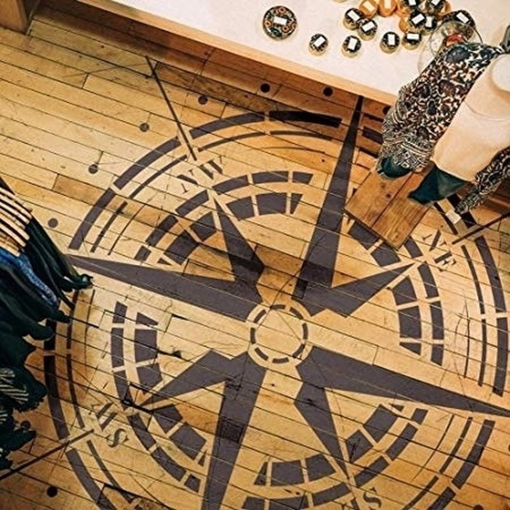 Compass Stencil for Painting on Wood, Walls, Fabric, Airbrush, More Reusable 11.8 X 11.8 Inch Mylar Template