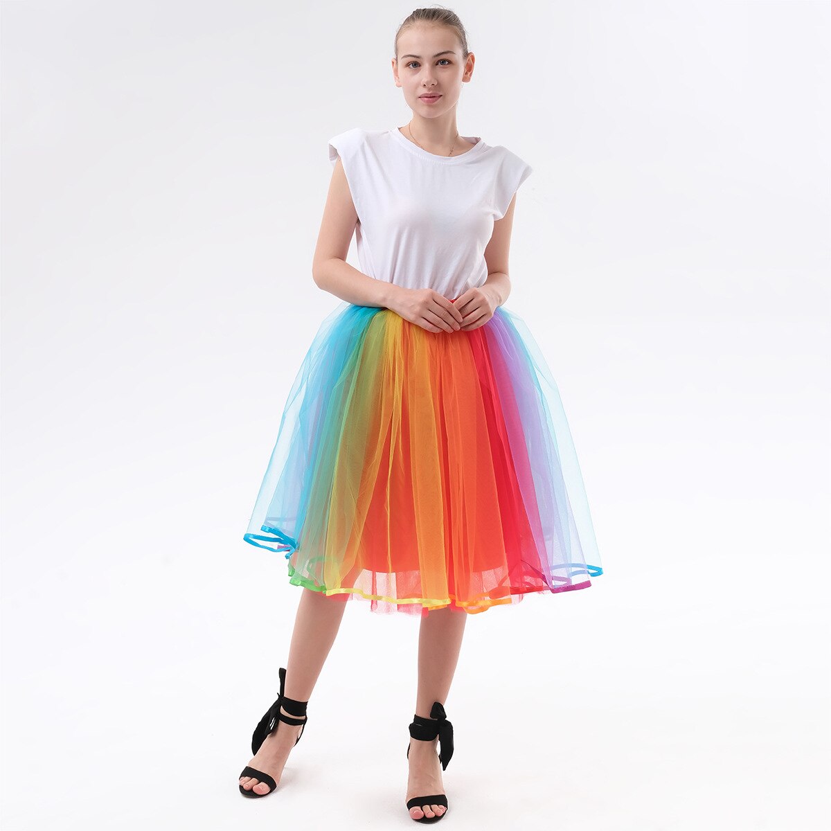 Familie Ouder-kind Meisjes Pak Puff 5 Lagen Tutu Tule Rok Voor Party Dance Kinderen Volwassen Regenboog Bretels gaas Rok