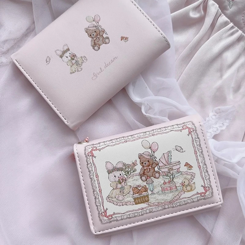 Sweet Wallet for Women Cute Original Square Fold Coin Purse Pu Leather Zip Animal Prints Aesthetic Bag Youth Wallet