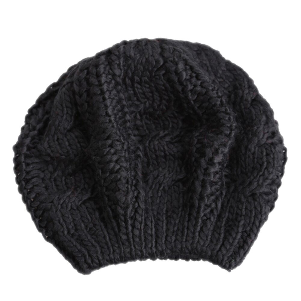 Warm Winter Women Beret Knitted Baggy Beanie Hat Multicolor Ski Cap: black