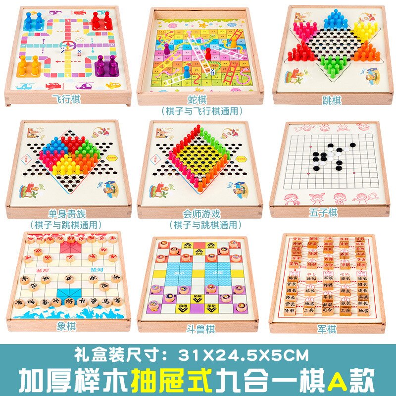 Kinderen Jongens Meisjes Vliegende Schaken Checkers Houten Multifunctionele Spel Schaken Backgammon Schaken Arena Schaken Puzzel Speelgoed Baby: 11