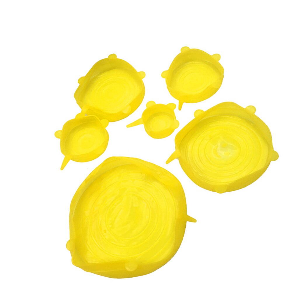 6 stuks herbruikbare siliconen rekdeksels universele deksel siliconen voedselfolie kom pot deksel siliconen deksel pan koken keuken stoppers: Geel