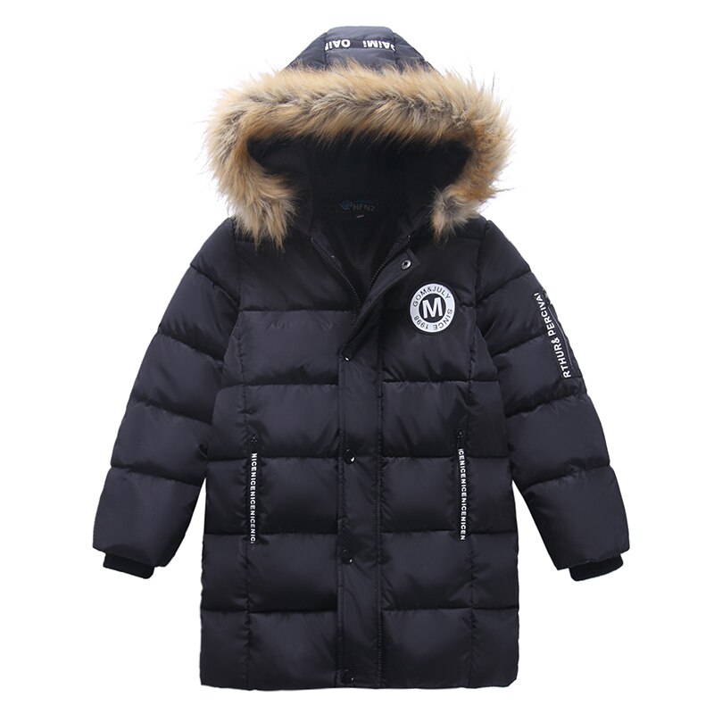 Mannelijk kind gewatteerd jasje met een kap kind winter katoen gewatteerde jas kind medium-lange verdikking down: Black / 16