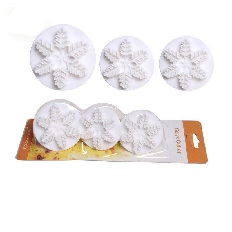 3 stuks/set kerst sneeuwvlok fondant cupcake taartdecoratie zuiger suikercraft uitsteker suiker snoep bakvorm gereedschap