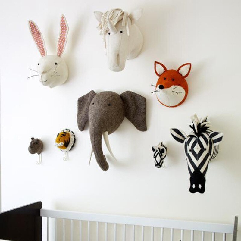 Enfants chambre décoration éléphant girafe chien renard Animal tête montage mural œuvre décor poupée jouets pour bébé fille chambre anniversaire