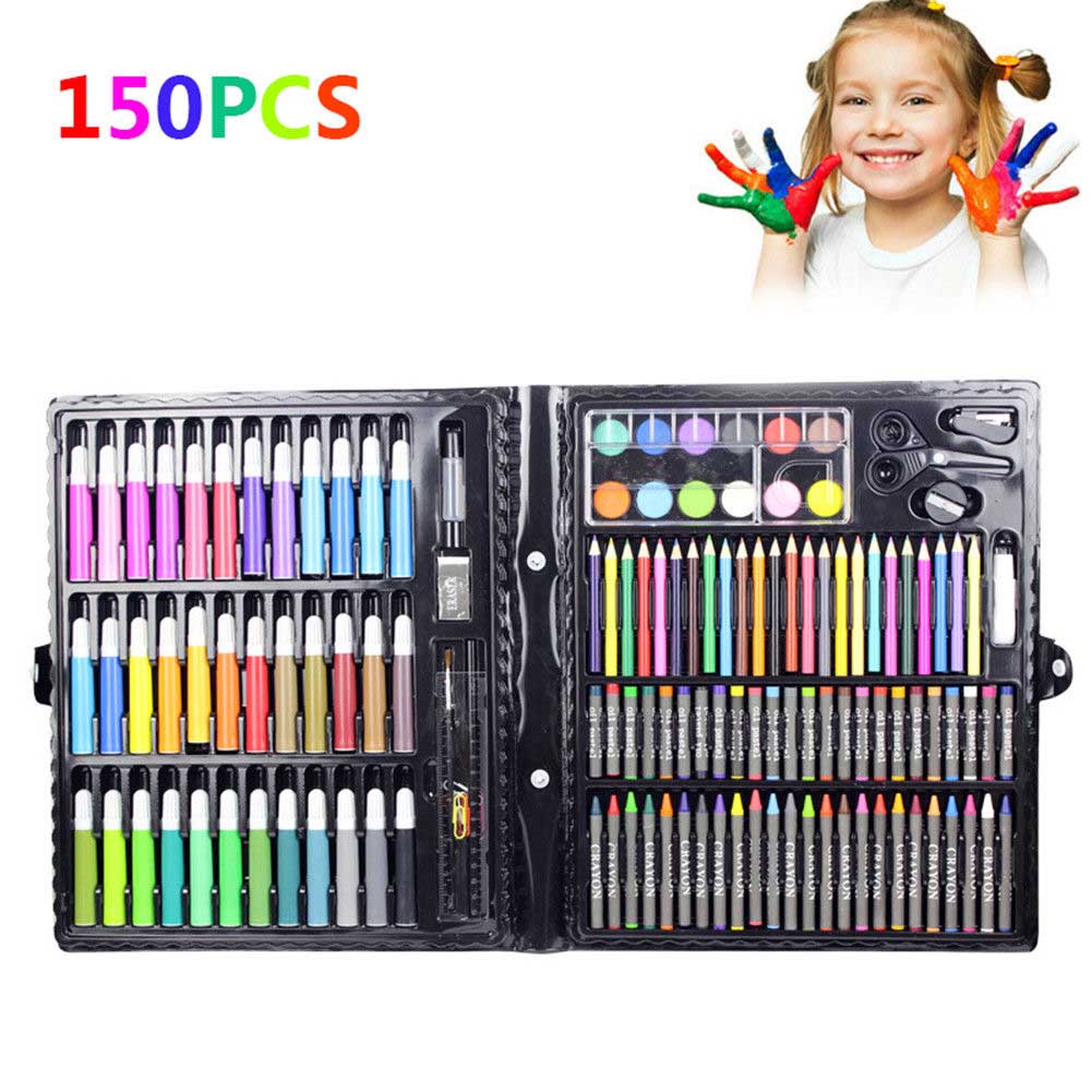 Kit de herramientas de dibujo con caja, pincel de pintura, rotulador de arte, lápiz de Color agua, crayón, para niños, 150 unids/set por Set,