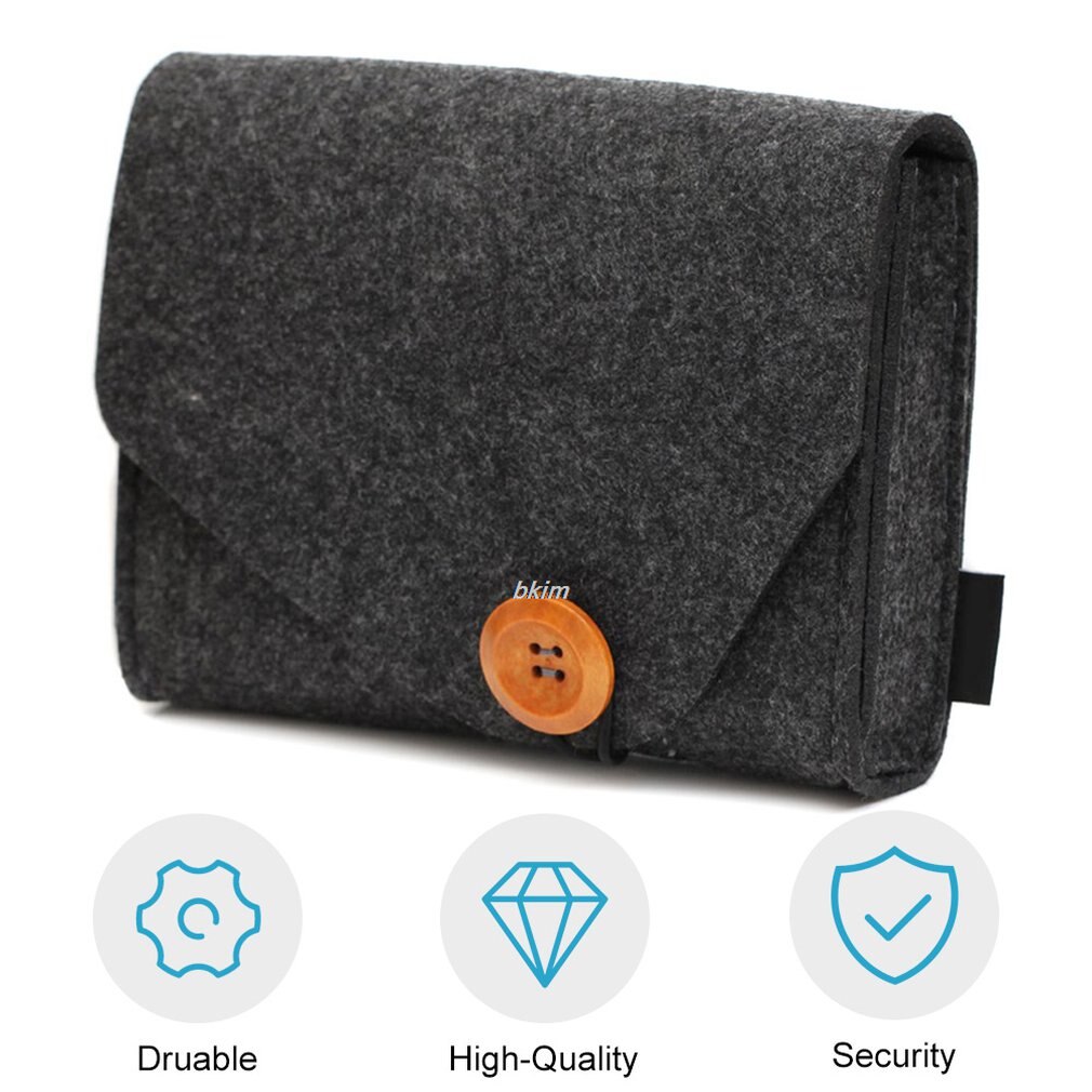 Modieuze Effen Kleur Power Bank Opbergtas Draagbare Reizen Vilt Usb Data Kabel Oortelefoon Organisator Tas