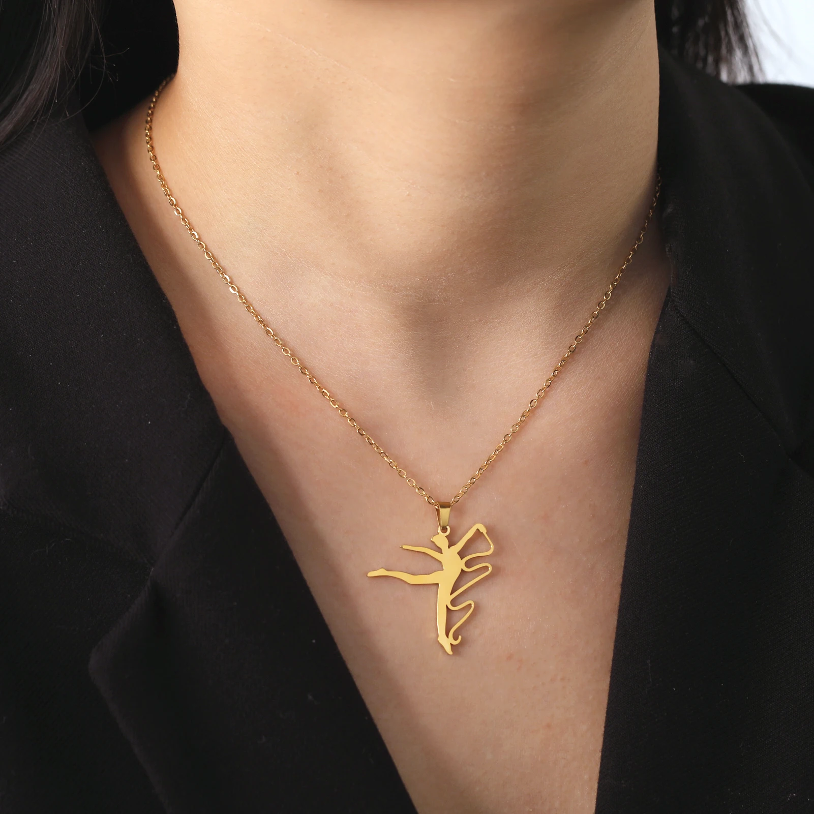 Teamer Gymnastics Necklace for Women Girls Sports Pendant Stainless Steel Jewelry Dancer Gymnast Birthday