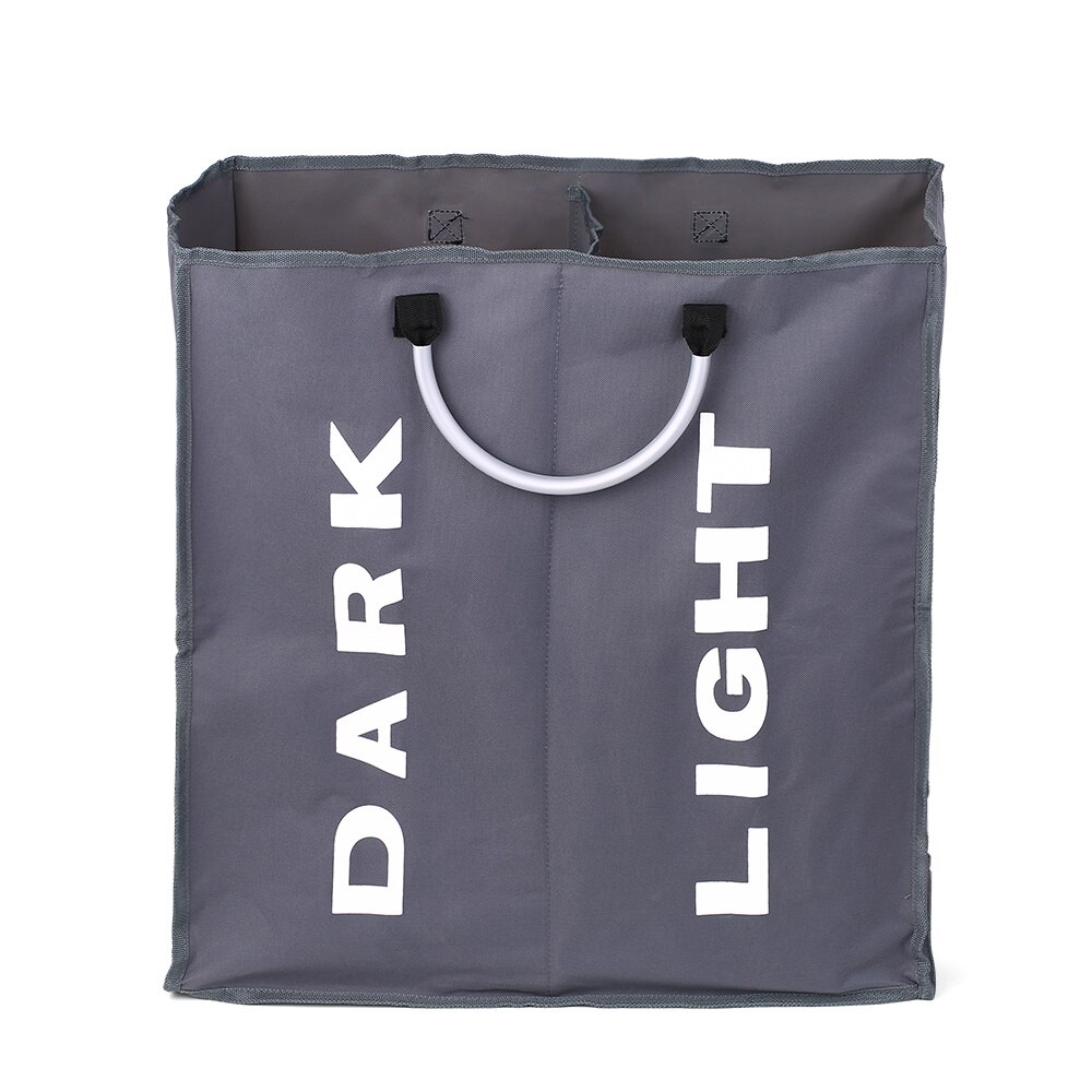 Laundry Bag Foldable Laundry Basket Large Dirty Laundry Basket Hamper Sorter Oxford Cloth Dirty Clothes Bag with Aluminum Handle: Dark Gray 2-section