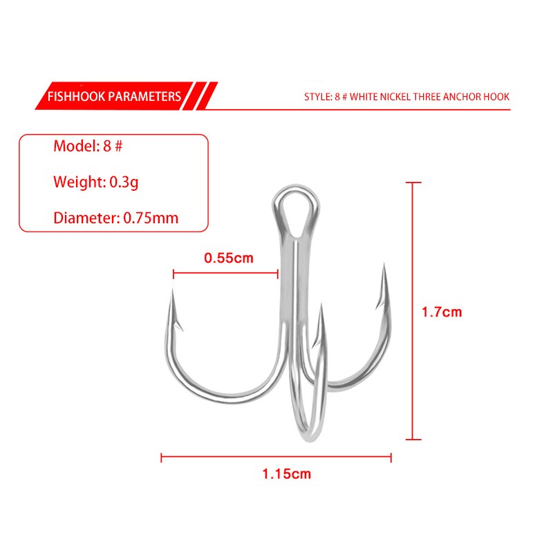 50Pcs Treble Fishing Hook Fishing Tackle High Carbon Steel Treble Hooks Rustproof Outdoor Fish Portable Corrosion-Resistant Hook