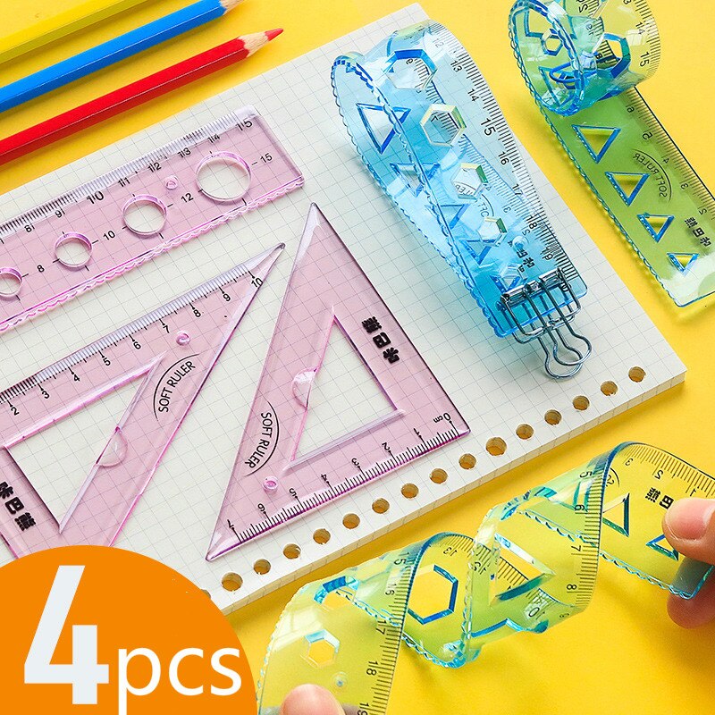Regla flexible de para estudiantes, 15/20cm, herramientas de estudio de geometría de matemáticas, papelería, suave, creativa, 4 Uds.