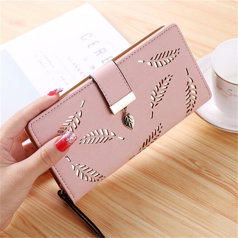 Shoelace Style Pocket Long Wallet PU Leather Multi-functional Wallet Women Coin Purse Card Holders Clutch Female Wallets Purse: C Pink