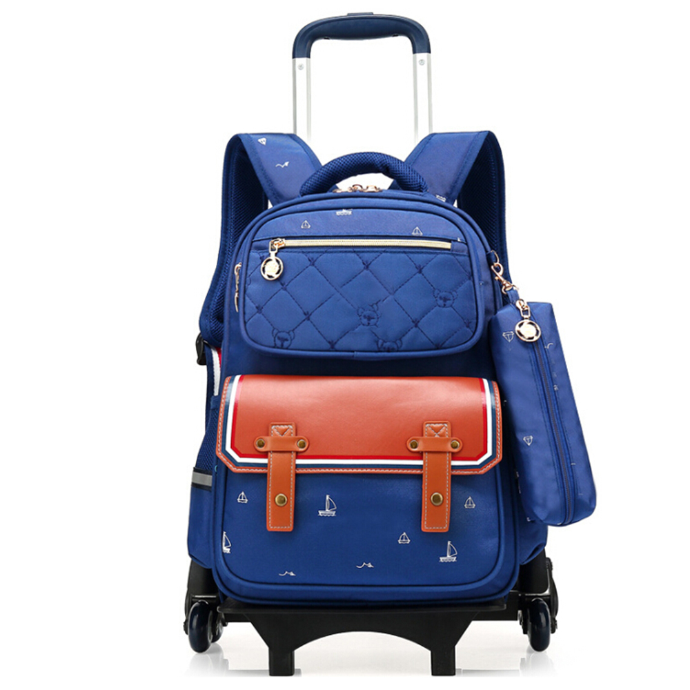 Rolling Backpacks Girls School Bags Detachable Wheels Luggage Backpack 41*31*15 Cm For Boy Girls: Blue-A