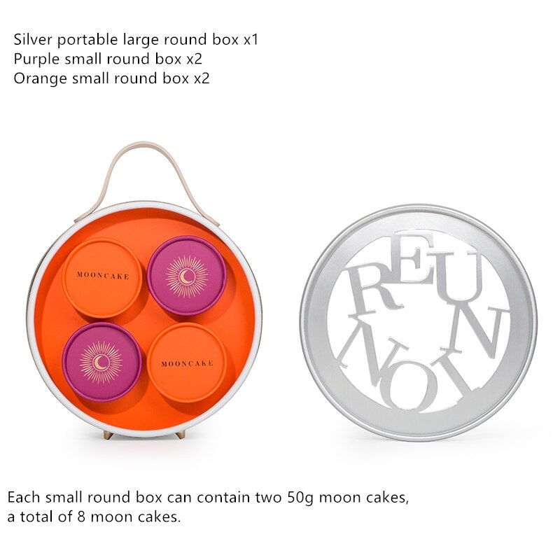 Mid-autumn moon cake box round packaging box 8 pieces box portable high-end empty box moon cake box packaging bag: Purple-orange