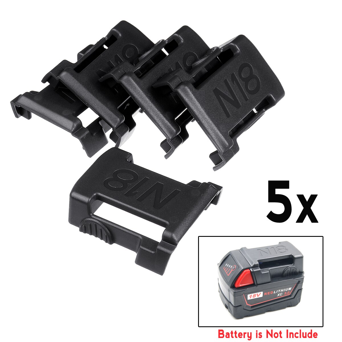 ABS 1/5Pcs Battery Mounts 3D Printed For MILWAUKEE M18 18V Storage Holder Shelf Rack Stand Slots Battery: 5Pcs Black