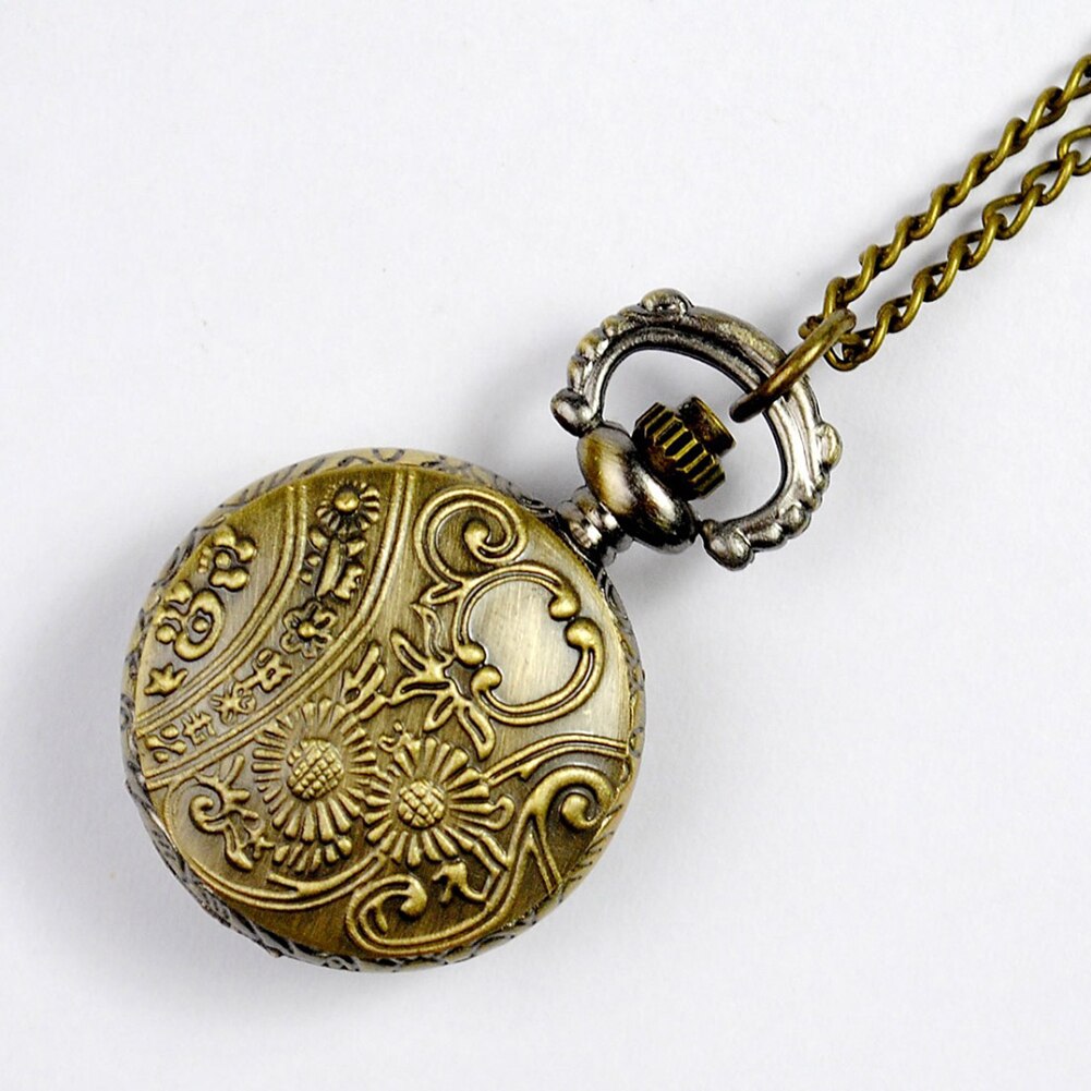 Vintage Engraved Arabic Number Quartz Pocket Watch with Chain Birthday
