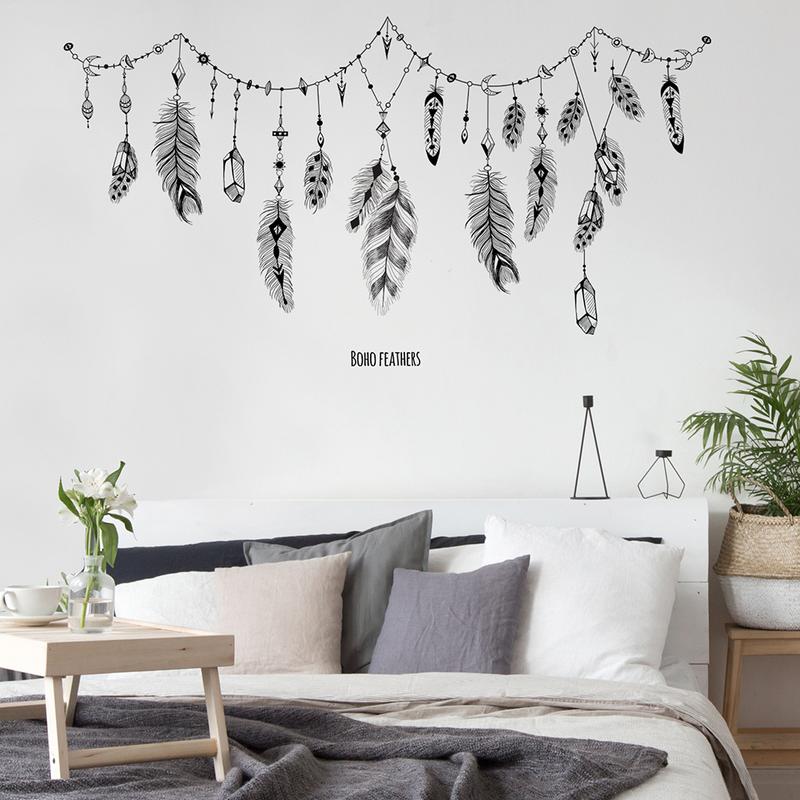 Lucky Dream Catcher Feathers Wall Sticker Living Room Mural Art Vinyl Decals Home Decor Feather Dreamlike Wall Stickers