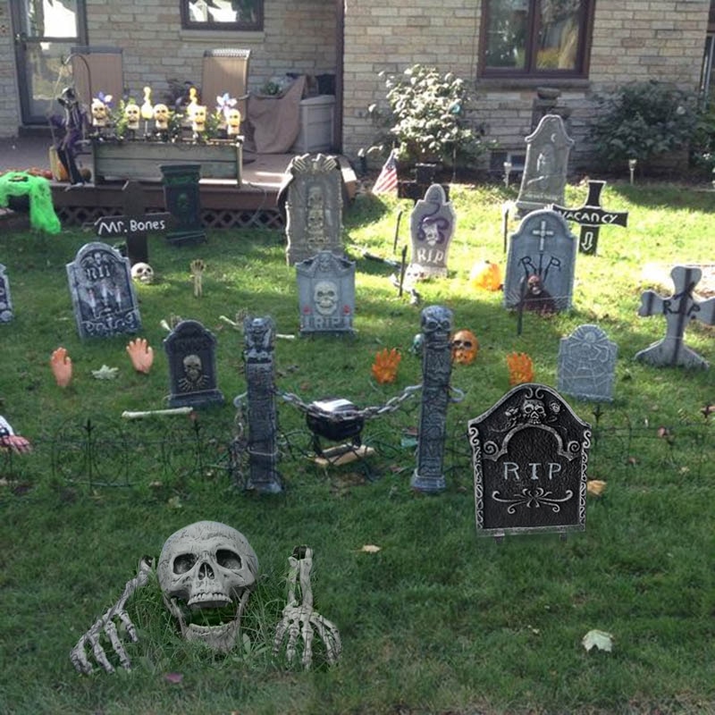 Halloween Tuin Decoratie Schedel Skeleton Poot Tomb Grafsteen Met Rip Letters Bad Omens Spookhuis Decor Schrikken Kids