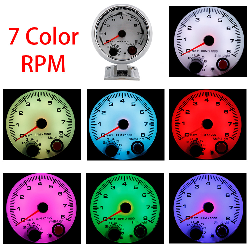 Auto Auto-Tachometer Tacho Gauge 0 ~ 8000 RPM Meter 2 "52mm Universal Auto Motor 7 Farben Led weiß Meter Pointer RPM 12V Benzin