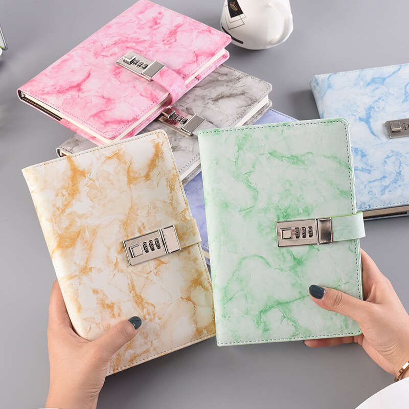 Notebook Wachtwoord Blok, Marmeren Textuur, 100 Stuks, Persoonlijk Dagboek Met Slot Code, Kantoorbenodigdheden, leer,