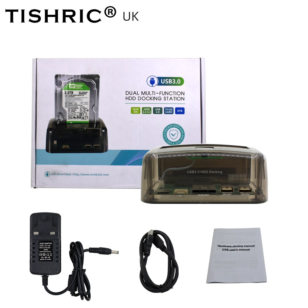 TISHRIC-estación de acoplamiento para disco duro, carcasa transparente externa, IDE, SATA, USB 3,0, 2,5 &quot;, 3,5&quot;: UK Plug