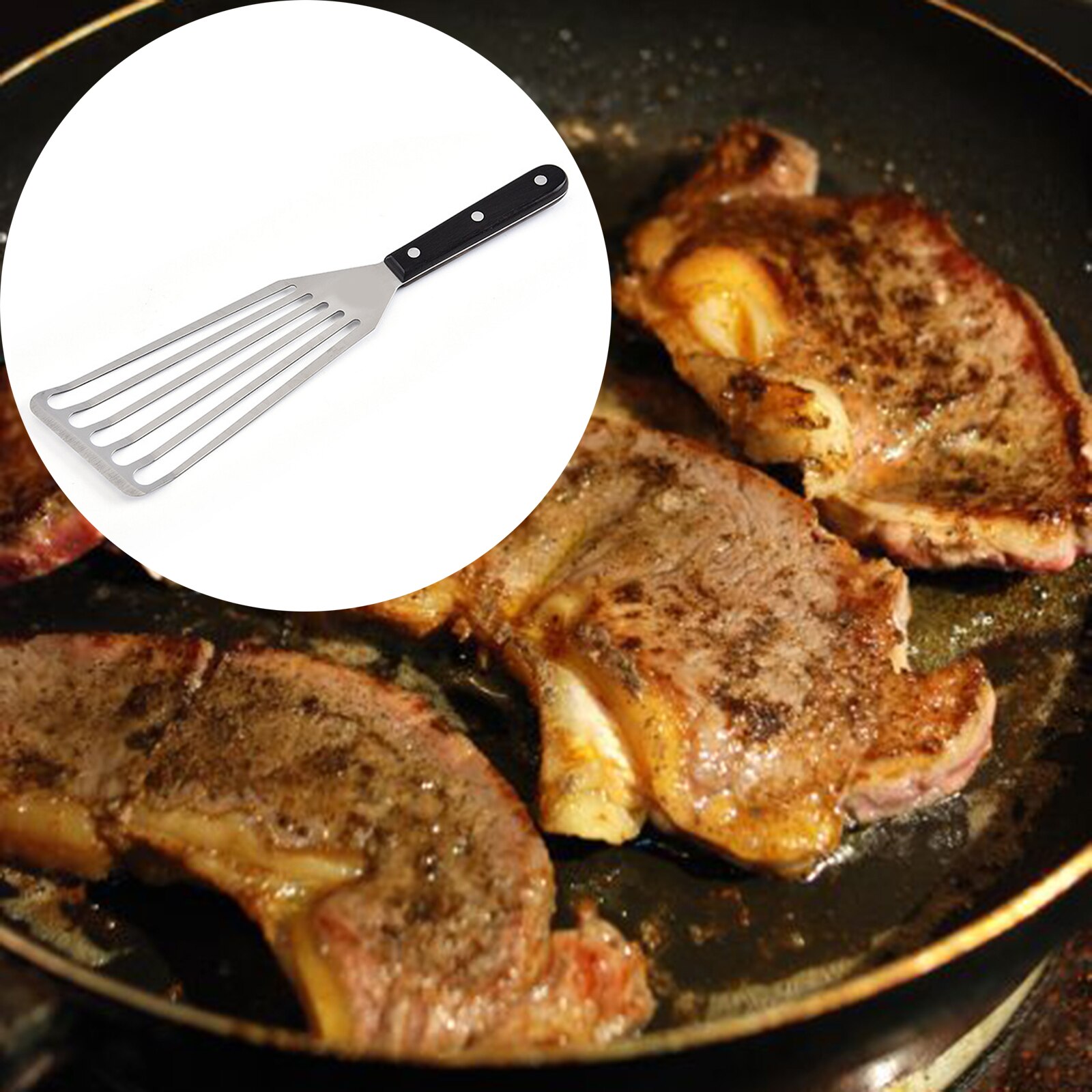 Espátula ranurada para pescado, espátula para pescado, cocina, freír, mango de madera de acero inoxidable para carne, herramienta de barbacoa, espátula multiusos para carne, 2 uds.