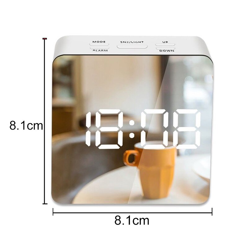 5Fuctions Button Digital Mirror LED Display Alarm Clock Desk Clock Temperature Calendar Snooze Function with USB 1pc 14x50x3.4cm: G1