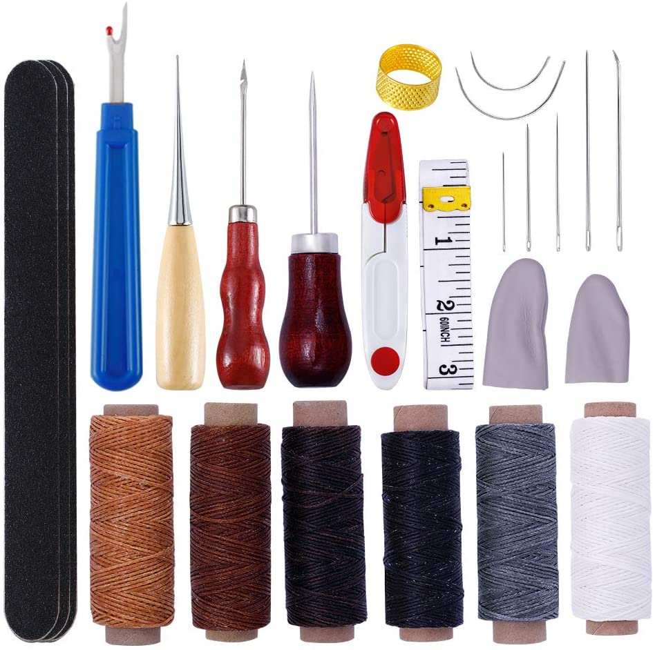 MIUSIE Leather Waxed Thread Sewing Kits Hand Sewing Needles with Leather Craft for Leather Canvas DIY Sewing Accessories: Tpye 3