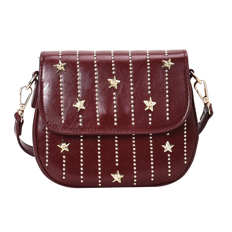 Luxe Klinknagel Zak Vrouwen Mode Sterren Pu Lederen Handtassen Kleine Clutch Crossbody Tassen Voor Vrouwen Tote Schoudertassen: WineRed